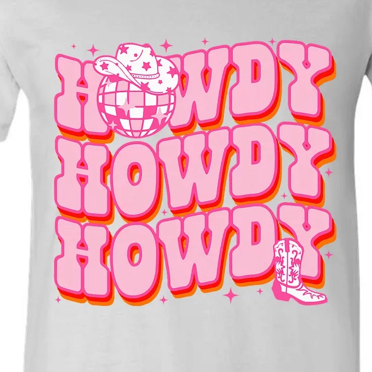 Howdy Southern Western Country Rodeo Pink Cowgirl V-Neck T-Shirt