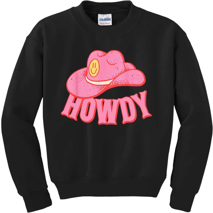 Howdy Southern Western Girl Country Rodeo Pink Cowgirl Kids Sweatshirt