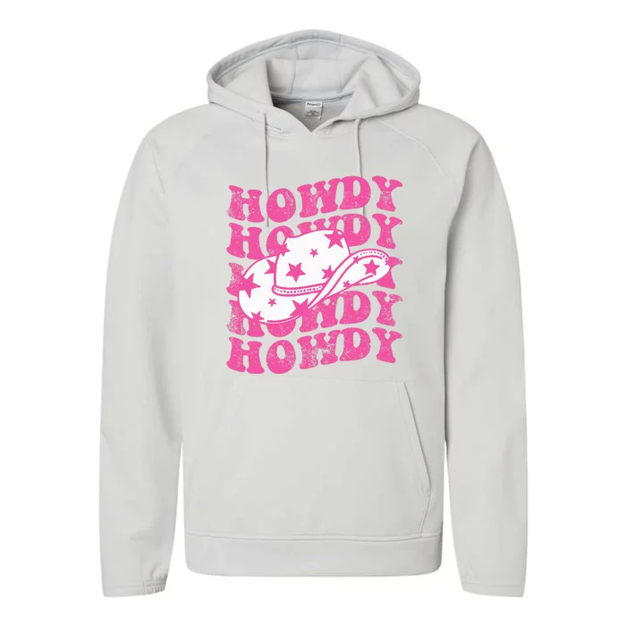 Howdy Southern Western Country Rodeo Pink Cowgirl Retro Performance Fleece Hoodie