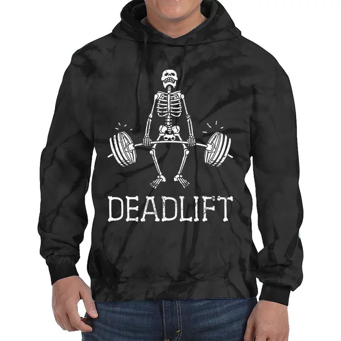 Halloween Skeleton Weight Lifting Workout Tie Dye Hoodie