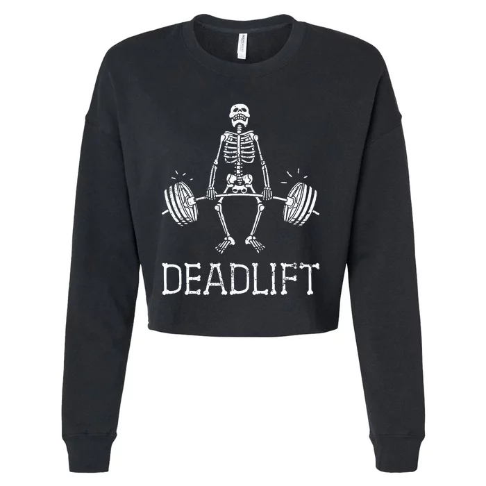 Halloween Skeleton Weight Lifting Workout Cropped Pullover Crew