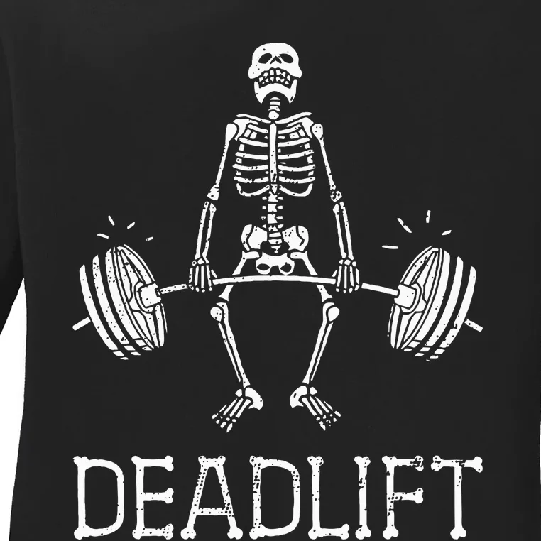 Halloween Skeleton Weight Lifting Workout Ladies Long Sleeve Shirt