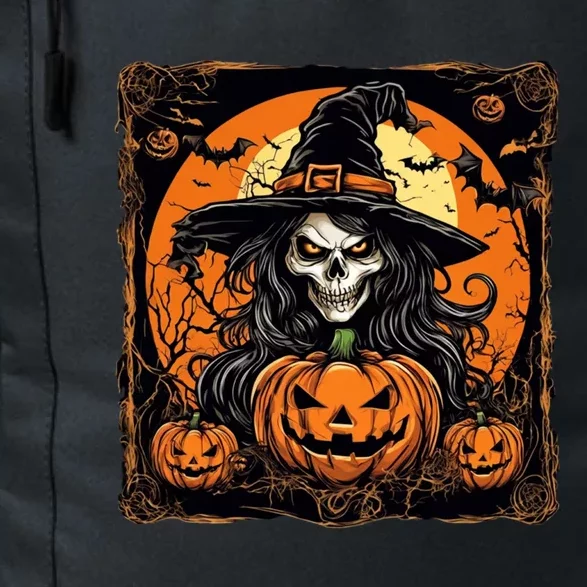 Halloween Scary Witch Skull With Bats And Pumpkins Daily Commute Backpack