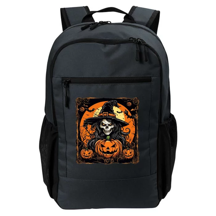 Halloween Scary Witch Skull With Bats And Pumpkins Daily Commute Backpack