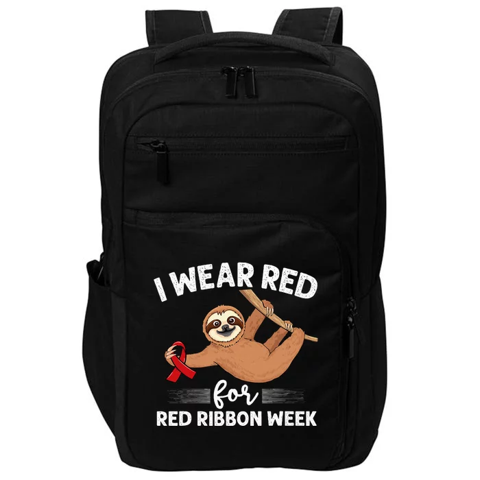 Hanging sloth We Wear Red For Red Ribbon Week Awareness Impact Tech Backpack