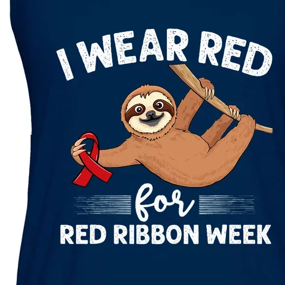 Hanging sloth We Wear Red For Red Ribbon Week Awareness Ladies Essential Flowy Tank