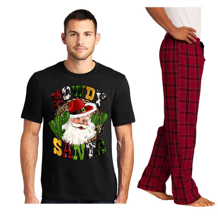 Howdy Santa Western Cactus Christmas Cow Buffalo Plaid Great Gift Pajama Set