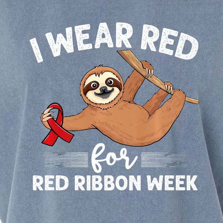 Hanging sloth We Wear Red For Red Ribbon Week Awareness Garment-Dyed Women's Muscle Tee