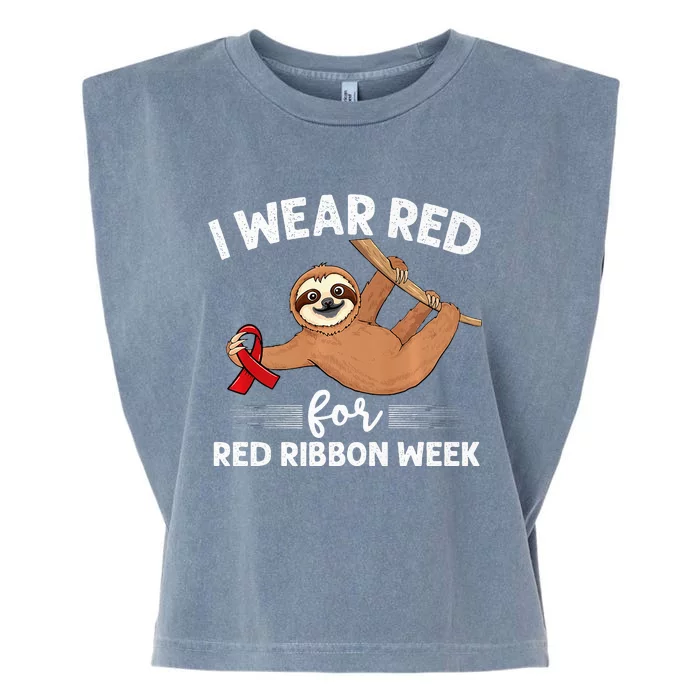 Hanging sloth We Wear Red For Red Ribbon Week Awareness Garment-Dyed Women's Muscle Tee