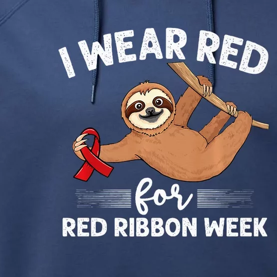 Hanging sloth We Wear Red For Red Ribbon Week Awareness Performance Fleece Hoodie