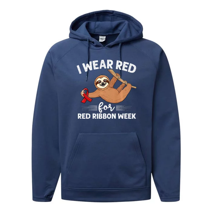 Hanging sloth We Wear Red For Red Ribbon Week Awareness Performance Fleece Hoodie