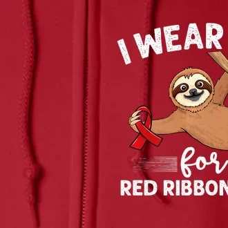 Hanging sloth We Wear Red For Red Ribbon Week Awareness Full Zip Hoodie