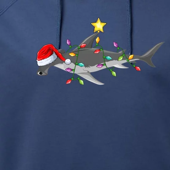 Hammerhead Shark Xmas Tree Lighting Santa Shark Christmas Gift Performance Fleece Hoodie