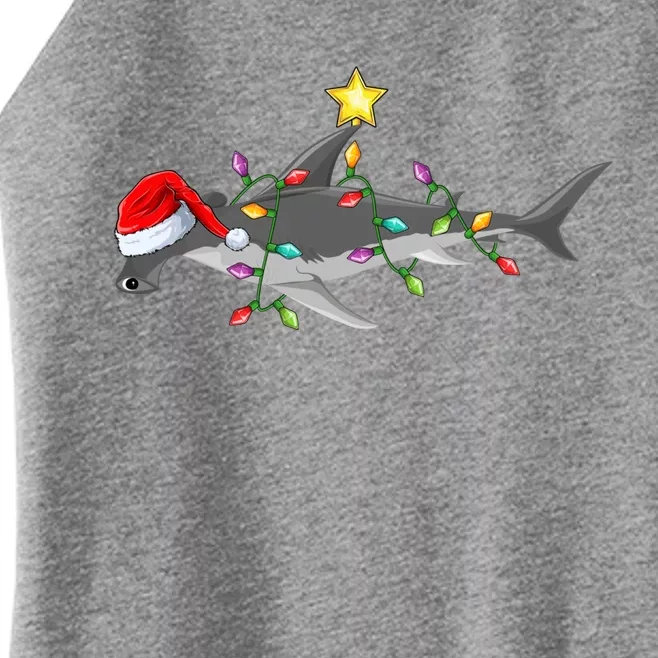 Hammerhead Shark Xmas Tree Lighting Santa Shark Christmas Gift Women’s Perfect Tri Rocker Tank