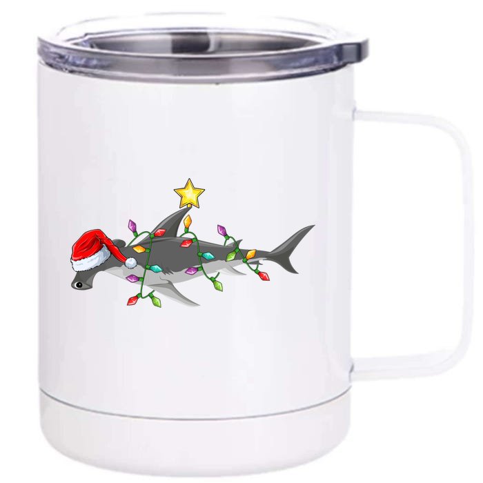 Hammerhead Shark Xmas Tree Lighting Santa Shark Christmas Gift Front & Back 12oz Stainless Steel Tumbler Cup