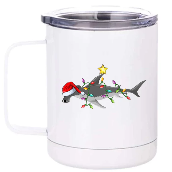 Hammerhead Shark Xmas Tree Lighting Santa Shark Christmas Gift Front & Back 12oz Stainless Steel Tumbler Cup