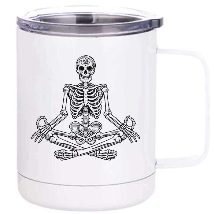 Halloween Skull Yoga Meditation Meditating Skeleton Meditate Front & Back 12oz Stainless Steel Tumbler Cup