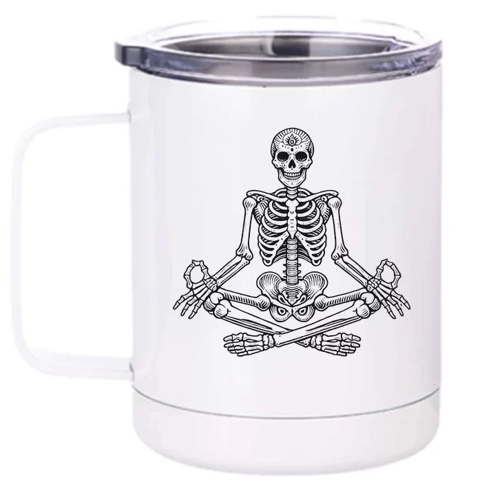 Halloween Skull Yoga Meditation Meditating Skeleton Meditate Front & Back 12oz Stainless Steel Tumbler Cup