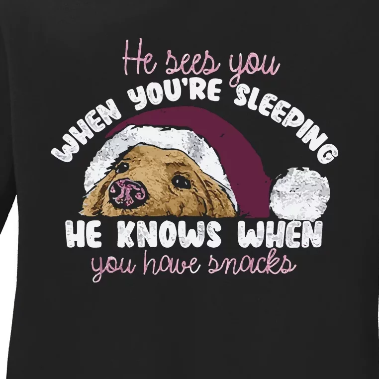 He Sees You When Youre Sleeping He Knows When You House Snacks Ladies Long Sleeve Shirt