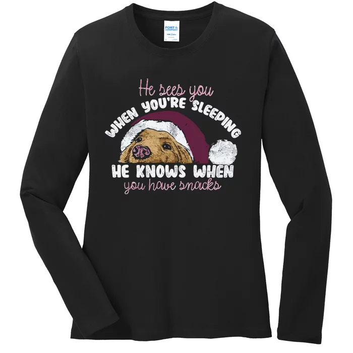 He Sees You When Youre Sleeping He Knows When You House Snacks Ladies Long Sleeve Shirt