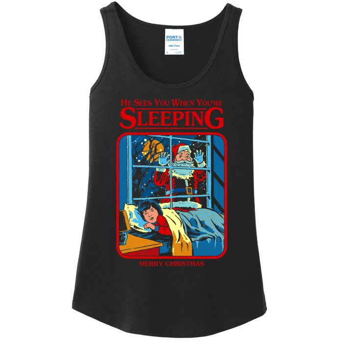 He Sees You When YouRe Sleeping Merry Christmas Ladies Essential Tank