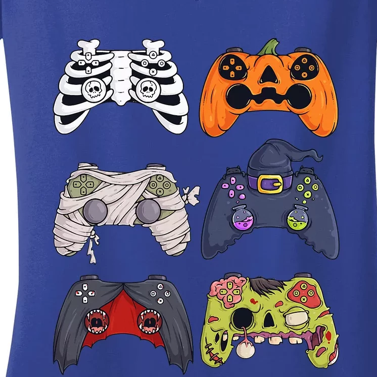 Halloween Skeleton Zombie Gaming Controllers Mummy Women's V-Neck T-Shirt