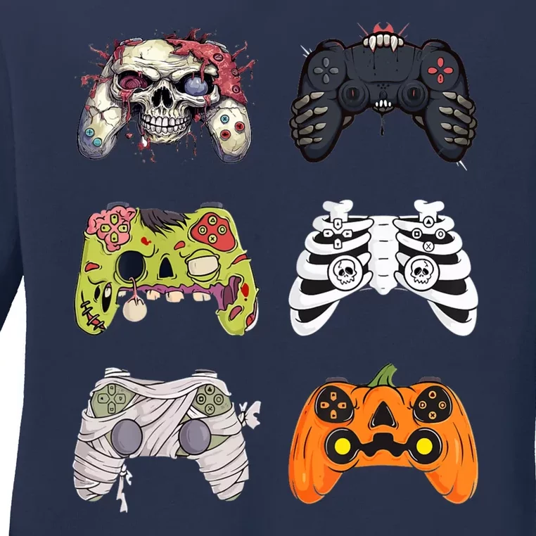 Halloween Skeleton Zombie Gaming Controllers Mummy Ladies Long Sleeve Shirt