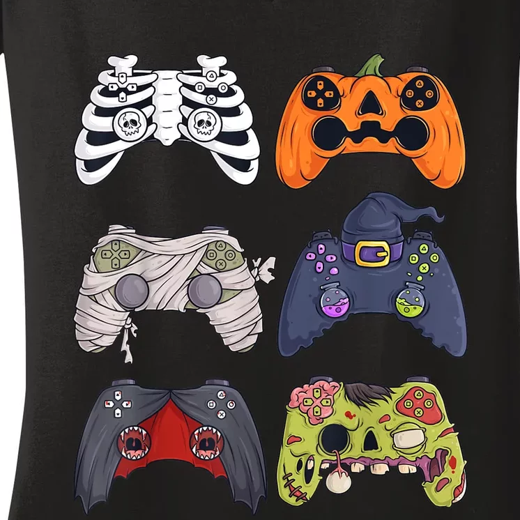 Halloween Skeleton Zombie Gaming Controllers Mummy Women's V-Neck T-Shirt