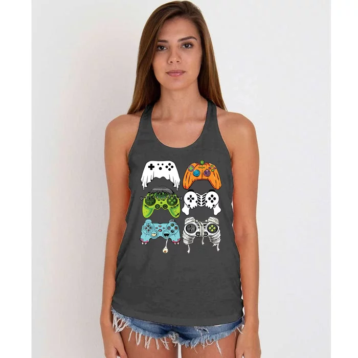 Halloween Skeleton Zombie Gaming Controllers Mummy Game Boy Women's Knotted Racerback Tank