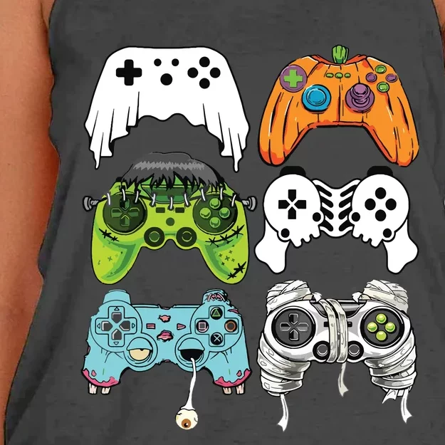 Halloween Skeleton Zombie Gaming Controllers Mummy Game Boy Women's Knotted Racerback Tank