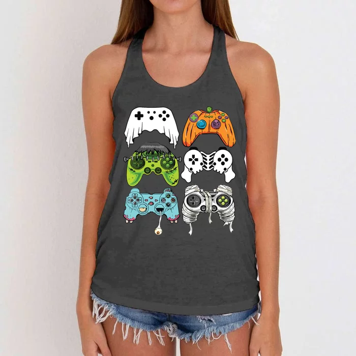 Halloween Skeleton Zombie Gaming Controllers Mummy Game Boy Women's Knotted Racerback Tank