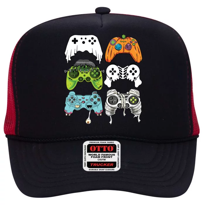 Halloween Skeleton Zombie Gaming Controllers Mummy Game Boy High Crown Mesh Trucker Hat