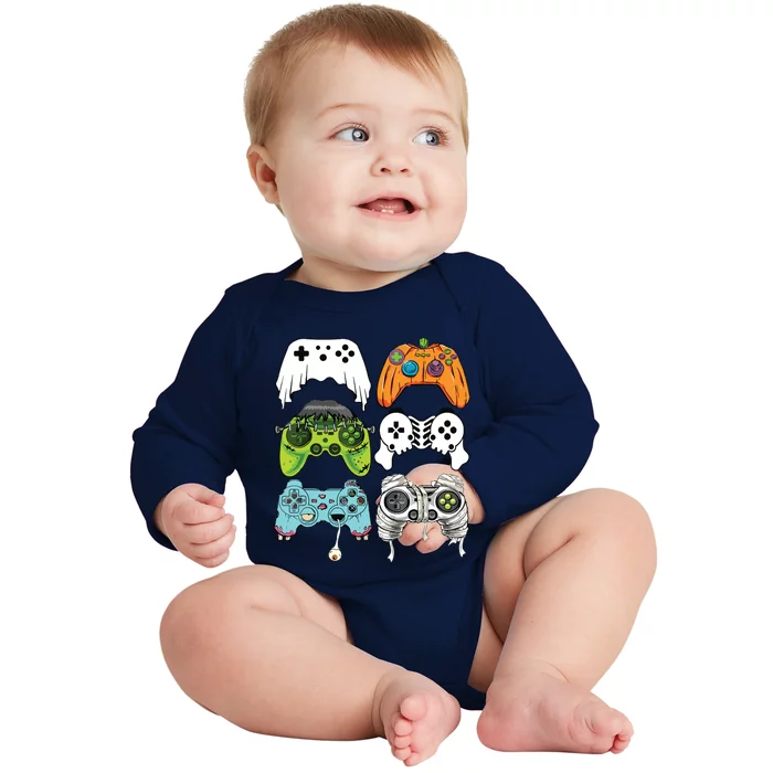 Halloween Skeleton Zombie Gaming Controllers Mummy Game Boy Baby Long Sleeve Bodysuit