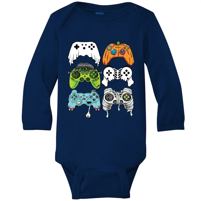 Halloween Skeleton Zombie Gaming Controllers Mummy Game Boy Baby Long Sleeve Bodysuit