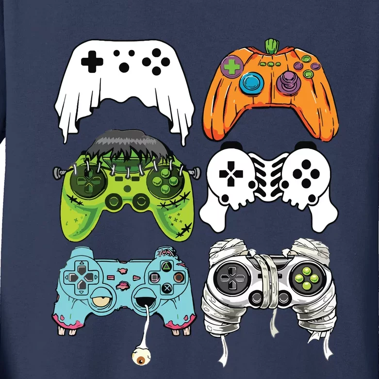 Halloween Skeleton Zombie Gaming Controllers Mummy Game Boy Kids Long Sleeve Shirt