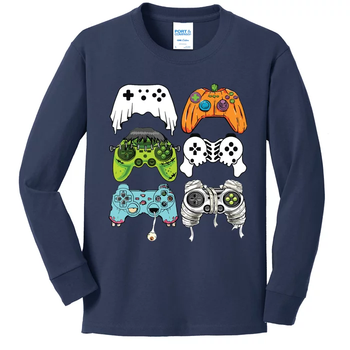 Halloween Skeleton Zombie Gaming Controllers Mummy Game Boy Kids Long Sleeve Shirt