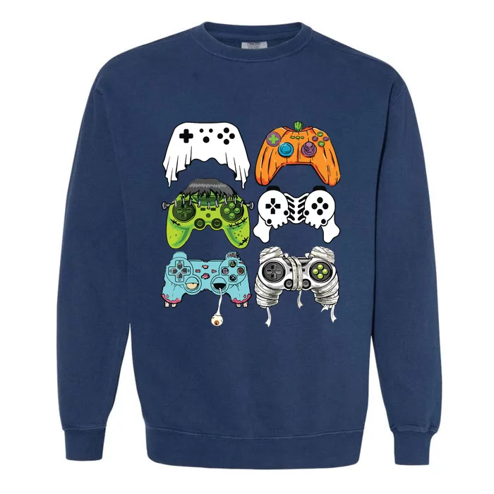 Halloween Skeleton Zombie Gaming Controllers Mummy Game Boy Garment-Dyed Sweatshirt