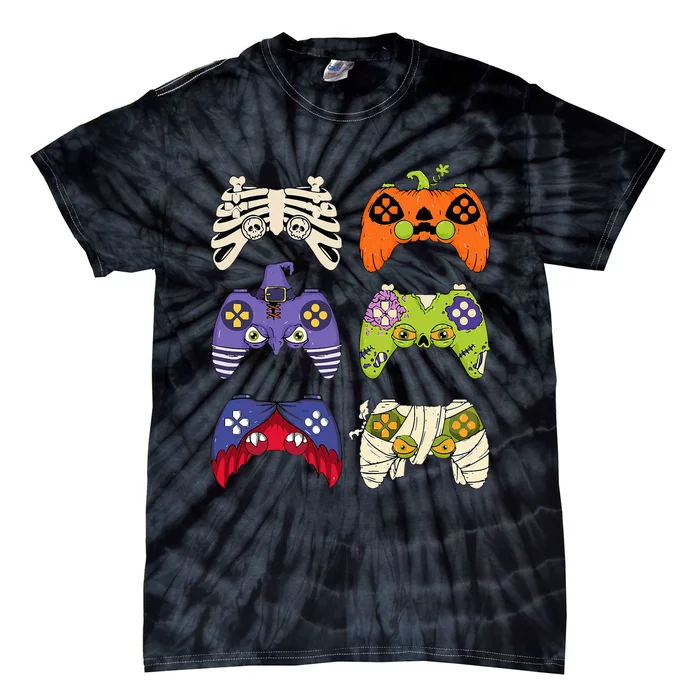 Halloween Skeleton Zombie Mummy Gaming Controllers Tie-Dye T-Shirt