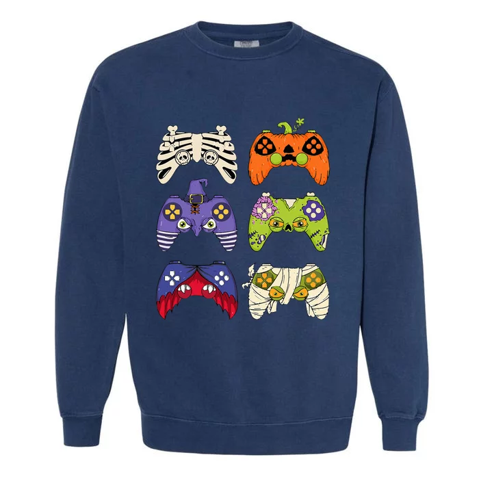 Halloween Skeleton Zombie Mummy Gaming Controllers Garment-Dyed Sweatshirt