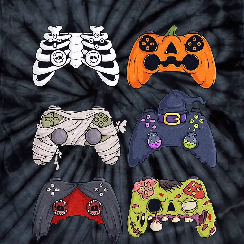 Halloween Skeleton Zombie Gaming Controllers Mummy Tie-Dye T-Shirt