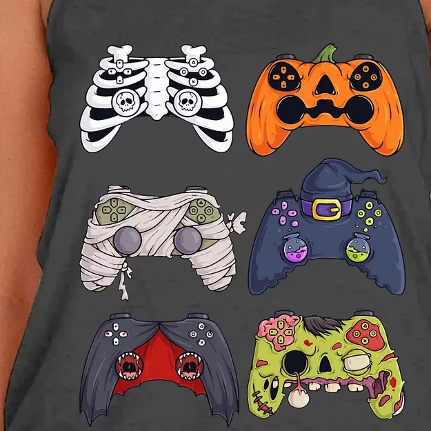 Halloween Skeleton Zombie Gaming Controllers Mummy Women's Knotted Racerback Tank