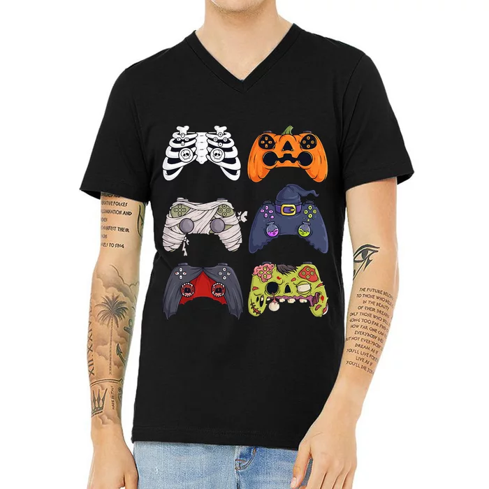 Halloween Skeleton Zombie Gaming Controllers Mummy V-Neck T-Shirt