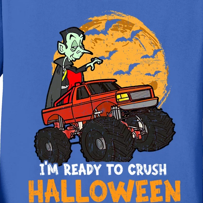 Halloween Skeleton Zombie Riding Monster Truck Vampire Gift Kids Long Sleeve Shirt