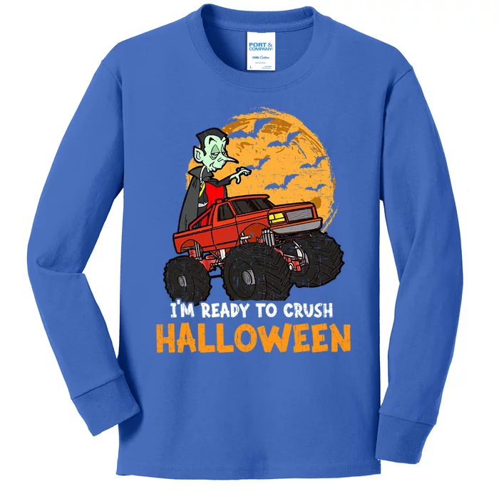 Halloween Skeleton Zombie Riding Monster Truck Vampire Gift Kids Long Sleeve Shirt