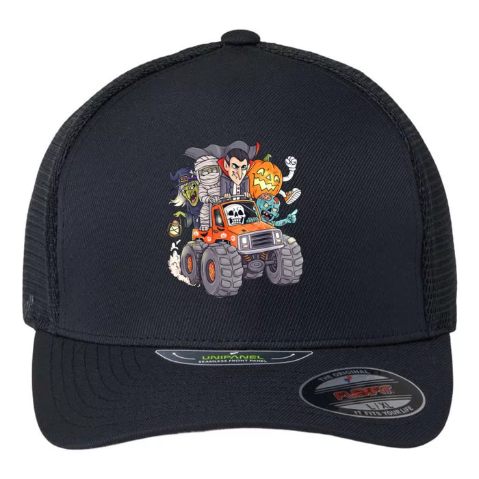 Halloween Skeleton Zombie Monster Truck Vampire Boys Flexfit Unipanel Trucker Cap