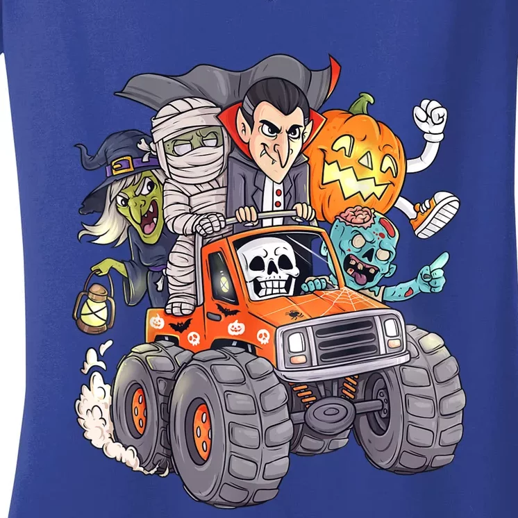 Halloween Skeleton Zombie Monster Truck Vampire Boys Women's V-Neck T-Shirt