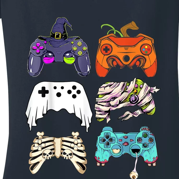 Halloween Skeleton Zombie Gaming Controllers Mummy Women's V-Neck T-Shirt