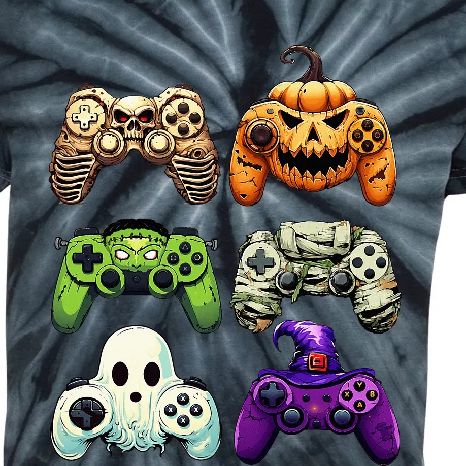 Halloween Skeleton Zombie Gaming Controllers Mummy Kids Tie-Dye T-Shirt