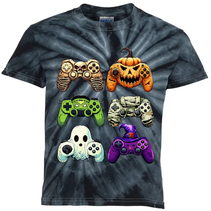 Halloween Skeleton Zombie Gaming Controllers Mummy Kids Tie-Dye T-Shirt