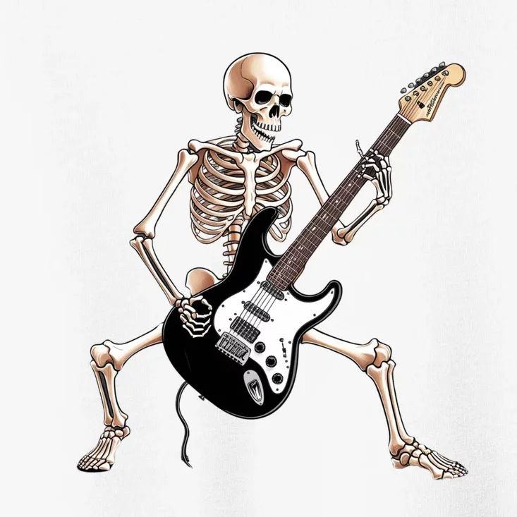 Skeleton Playing Guitar - Rock and Roll Band Graphic Toddler T-Shirt